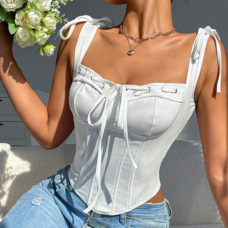 Dame Elegant Korset-top med sidestropper og justerbare stropper Stilla