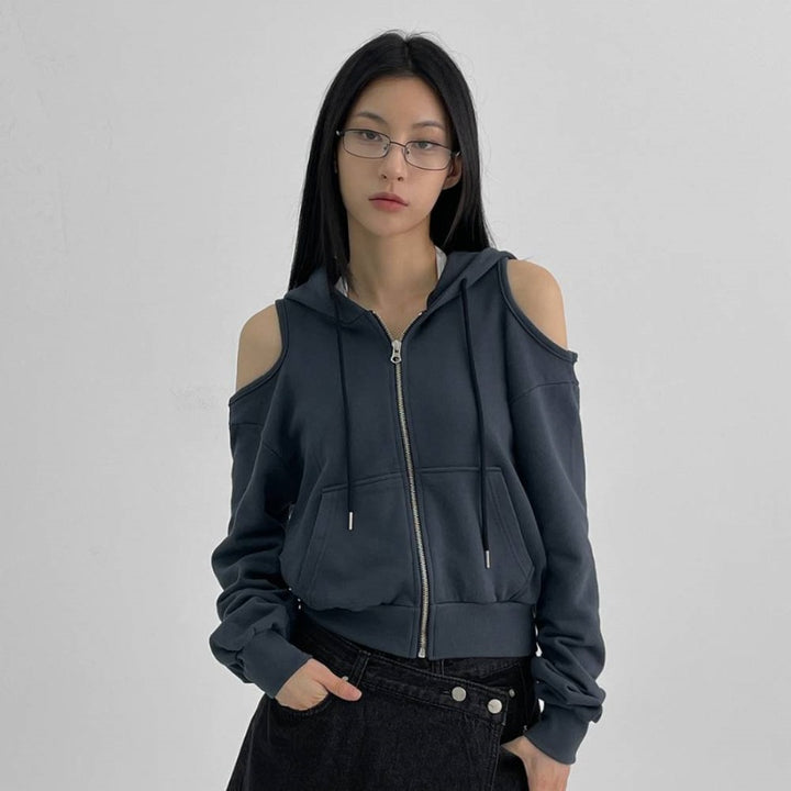 Dame mode cropped hoodie med udsnit ærmer Stilla