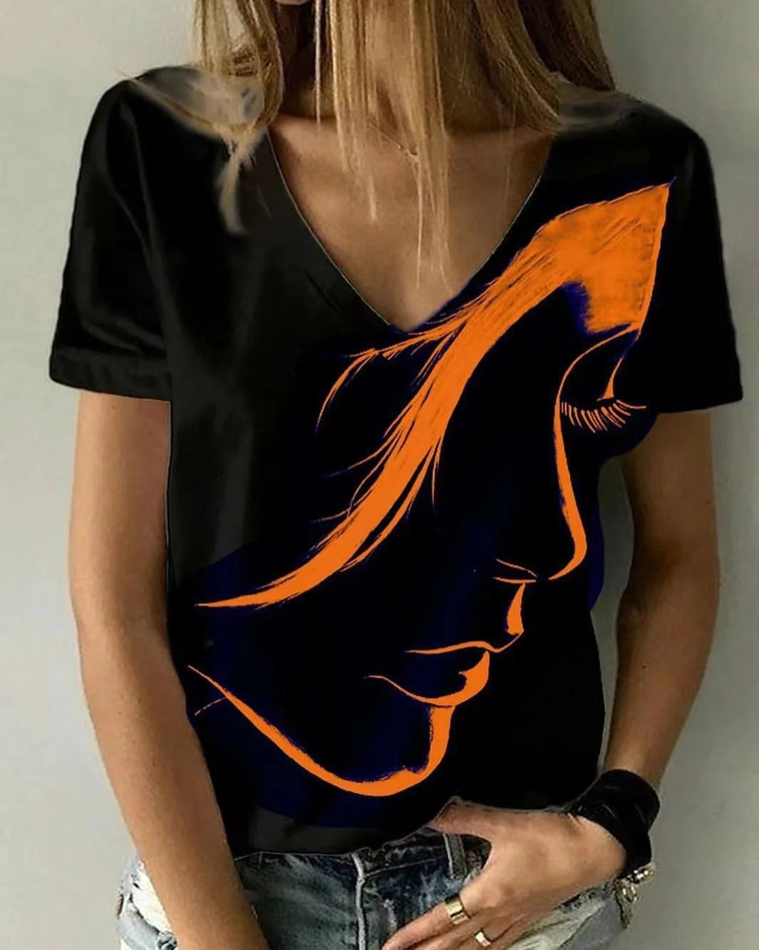 Kvinder Kunstnerisk Grafisk V-hals T-shirt Stilla