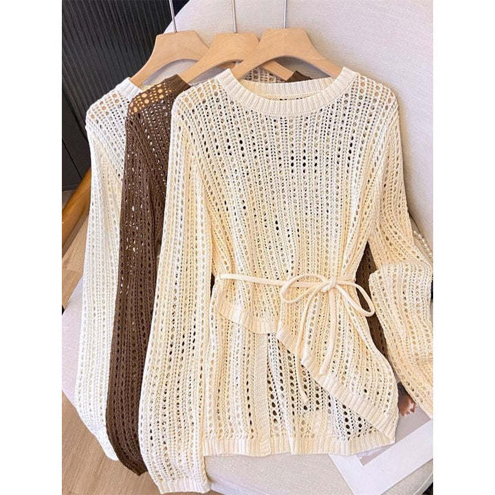 Femme Åben-Strik Afslappet Pullover med Knude Detalje Stilla