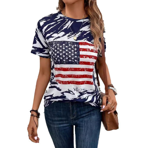 Dame T-shirt med kreative flagmotiver og afslappet snit Stilla