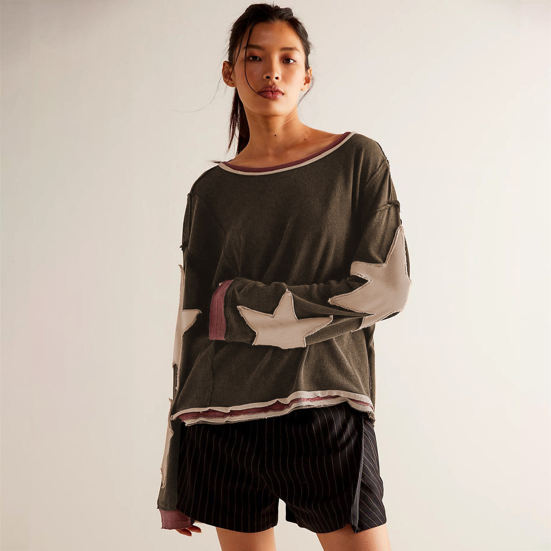 Dame afslappet sweatshirt med stjernedesign og løs pasform Stilla