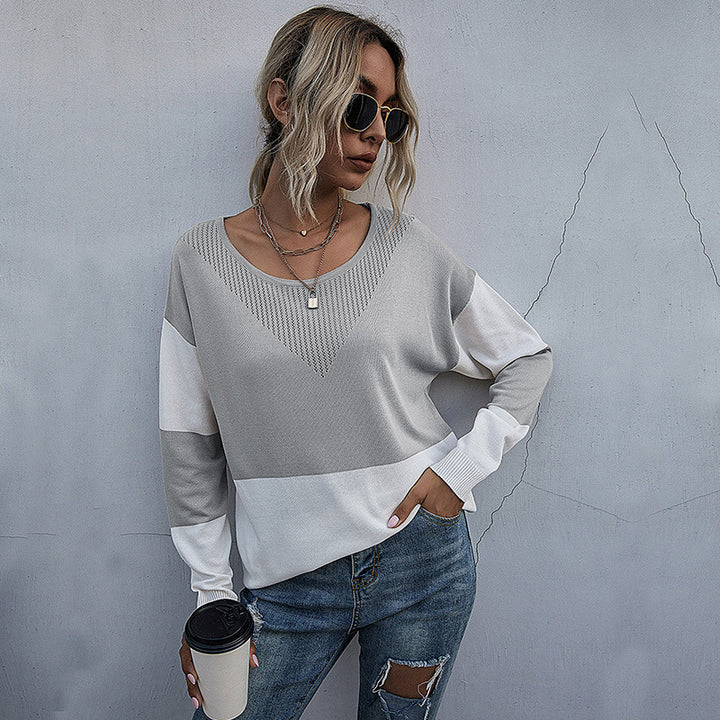 Dame afslappet V-sweater med moderne netdesign Stilla