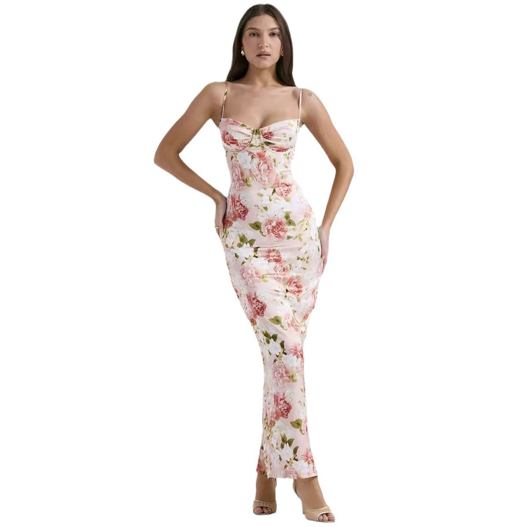 Kvindernes elegante maxikjole med blomsterdesign og justerbare spaghettistropper Stilla