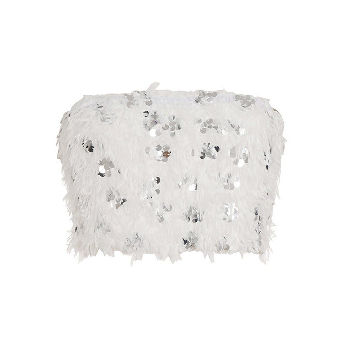 Dame spids crop top med glitrende pailletter Skovae