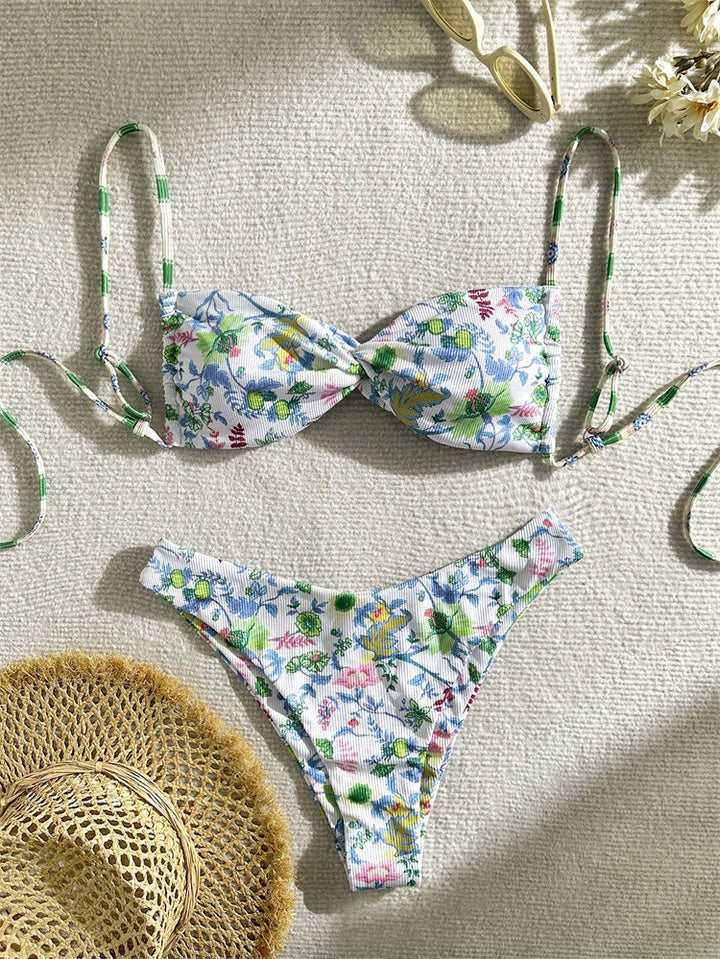 Dame Floral polstret bikini med udtagelig push-up og justerbare snore Skovae