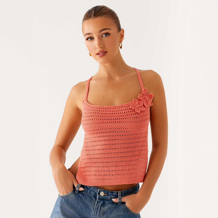 Damer Cropped Hækletop med blomsterdekoration Stilla