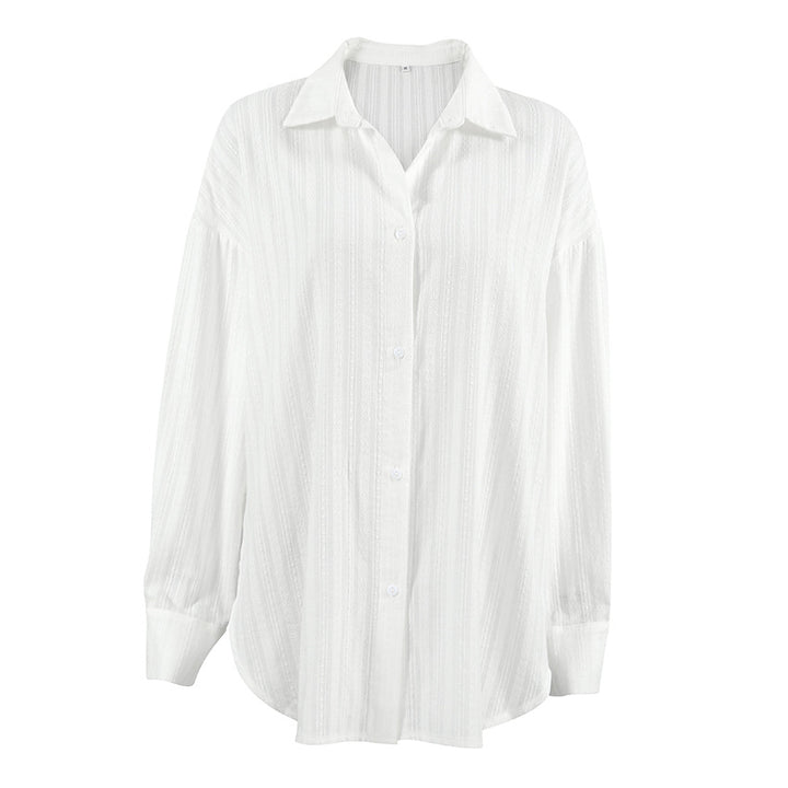Dame Elegant Oversized Bluse med struktureret stof og lang ærme Stilla