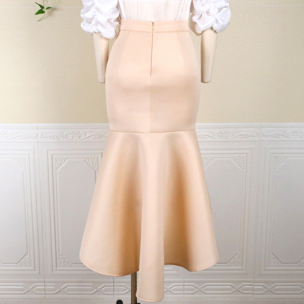 Dame blyantskirt med elegant flæse Skovae