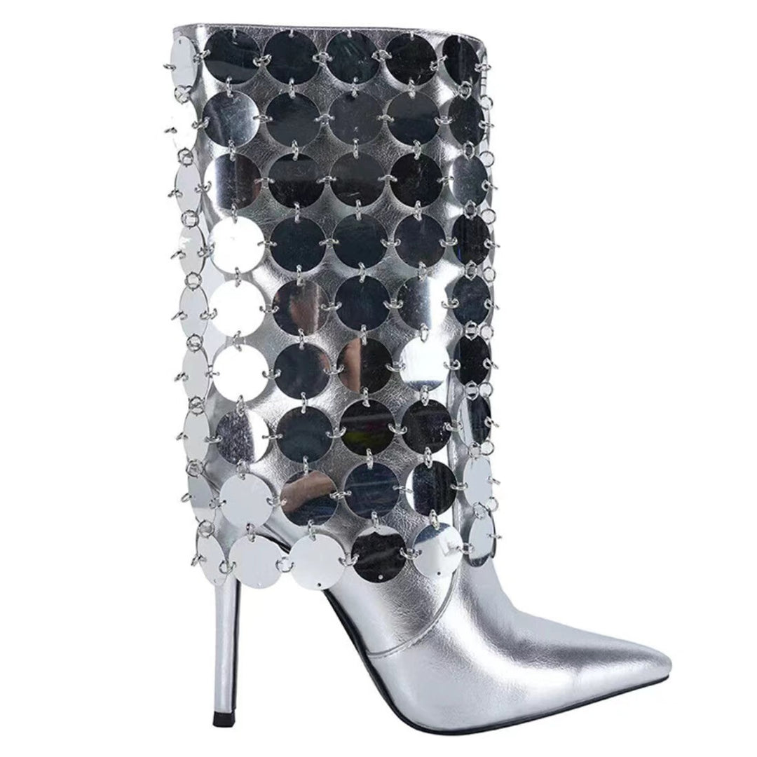 Femme High-Stiletto Metallic Overlay Ankelstøvler Stilla