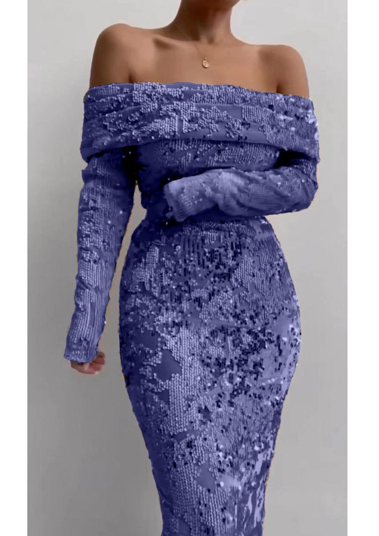 Kvindernes glamourøse aften kjole med glitrende perler og off-shoulder detalje