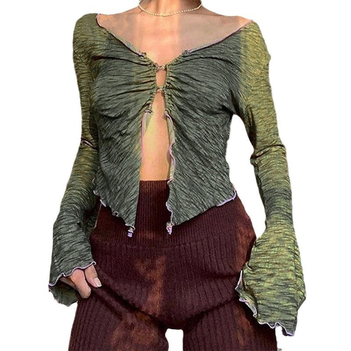 Dame Langærmet skjorte med asymmetrisk udskæring og detaljeelskende cut-out Skovae