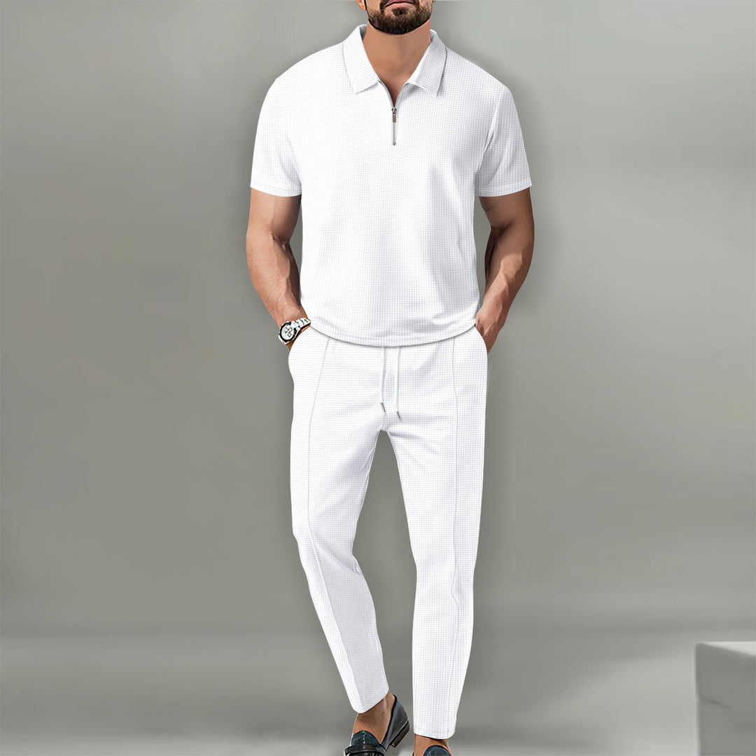 Herrer sporty kortærmet skjorte med moderne lynlås og elegant bukser Stilla