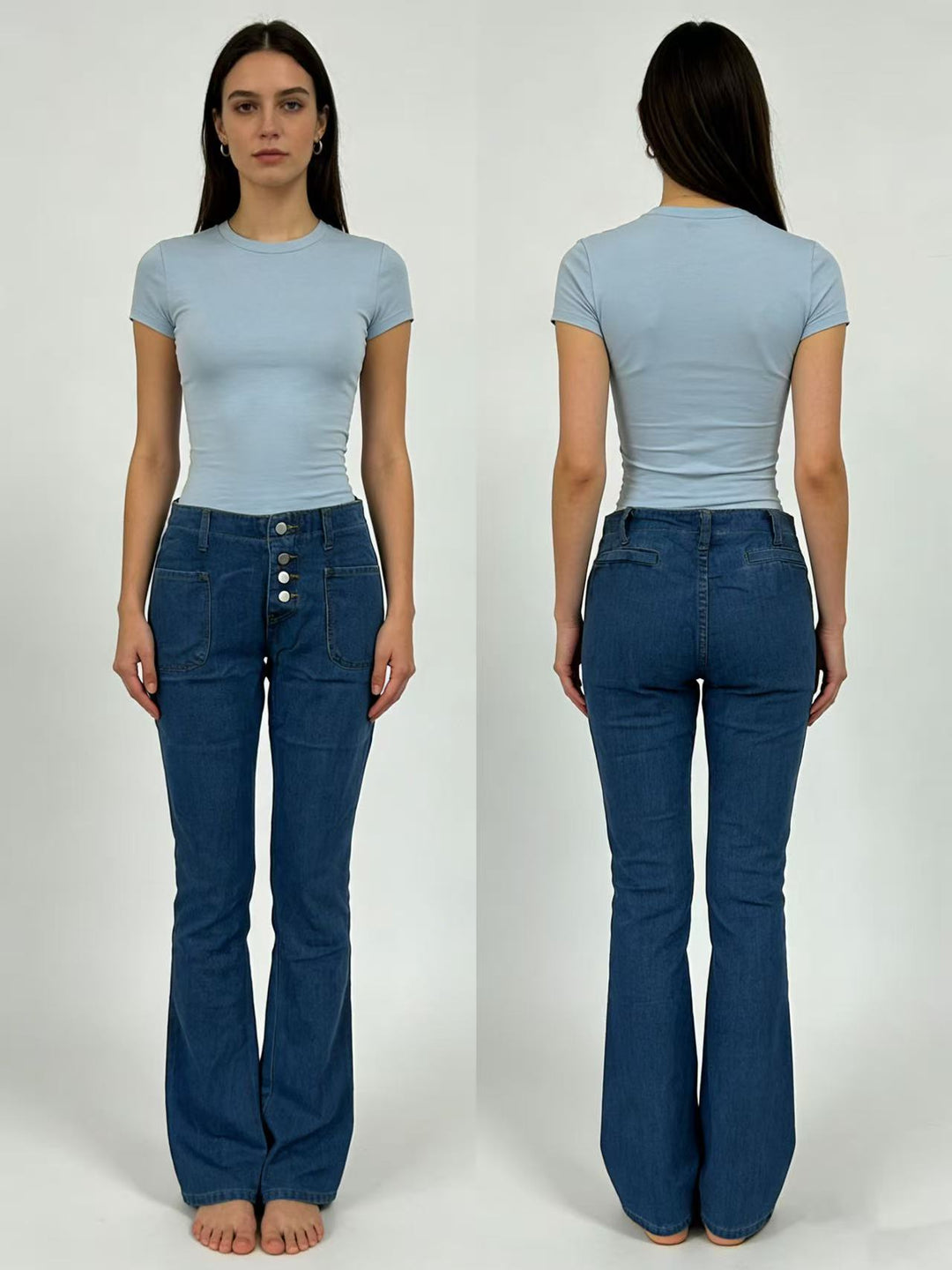 Dame Bootcut-jeans med høj talje og knaplukning Skovae