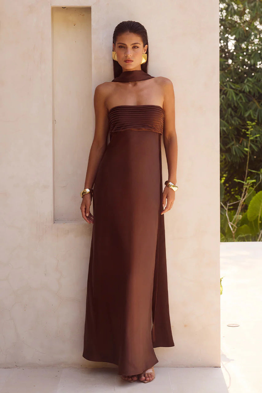 Kvinder Elegant Maxi Kjole med Off-Shoulder Design og Slank Top