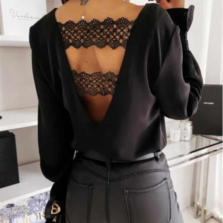 Dame elegant V-hals bluse med pufærmer Stilla
