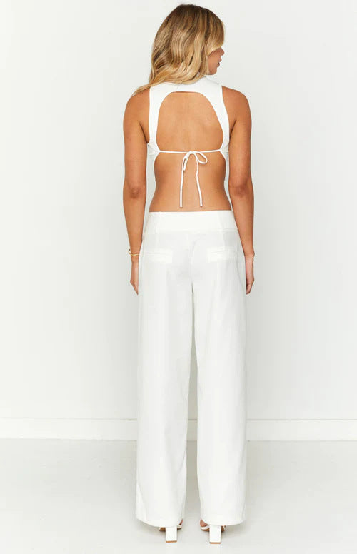 Dame Cropped-top med ribstruktur og moderne ståkrave Skovae