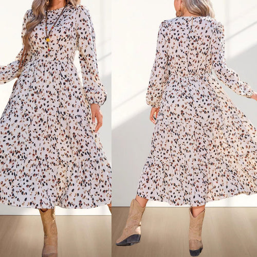 Dame maxikjole med voluminøse ærmer og elegant flæsedesign Stilla