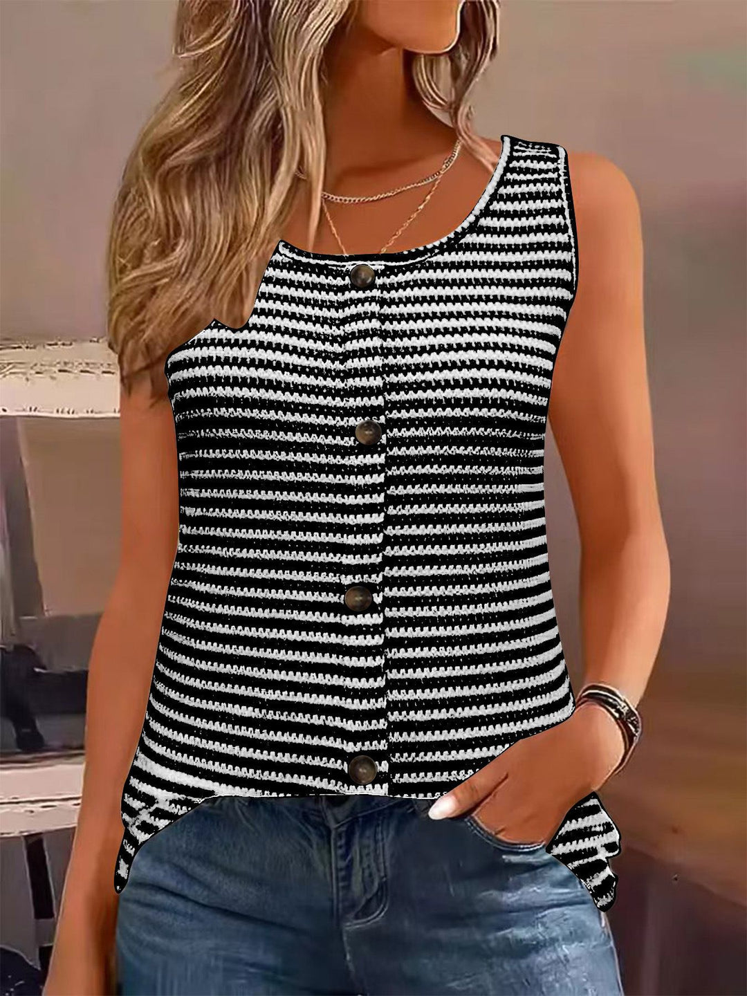 Dame Knap-Down Strik tanktop Stilla