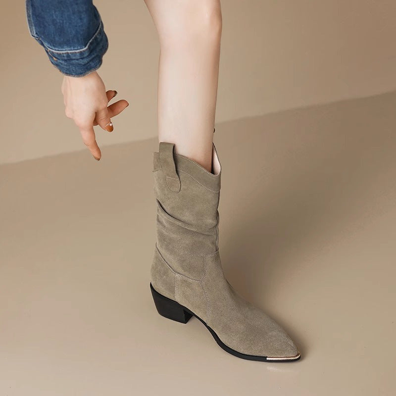 Femme Slouchy Western-inspirerede Ankel Støvler med spids tå Stilla