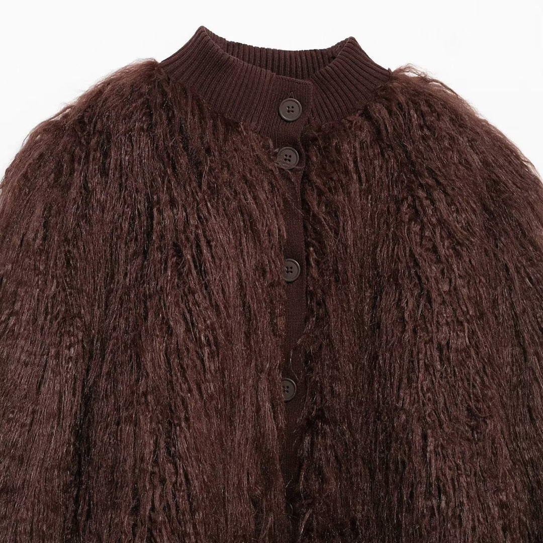 Femme Struktureret Faux-Fur Bomberjakke Stilla