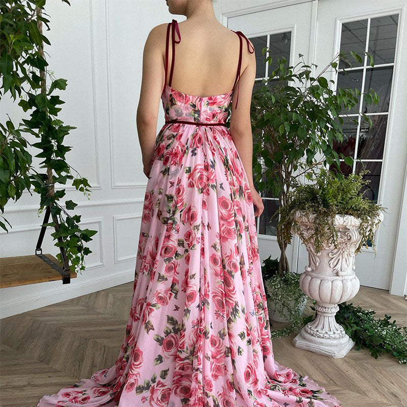 Damer Elegant Maxikjole med blomstertryk og dyb slids Stilla