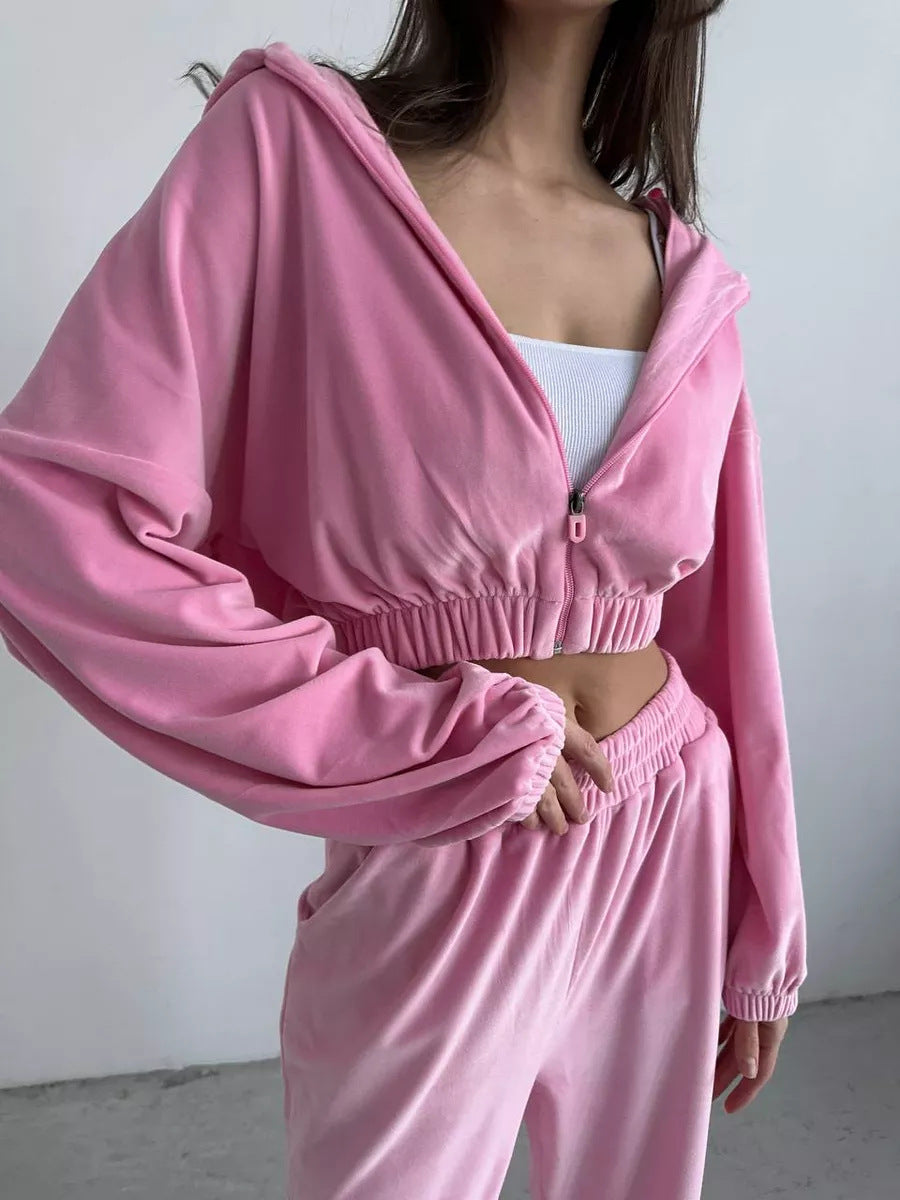 Kvindernes afslappede velour sweatshirtjakke med en løs pasform og elastisk talje Skovae