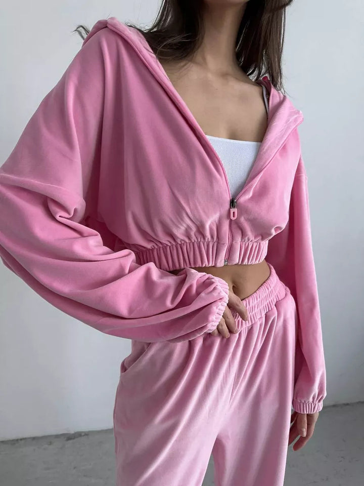 Kvindernes afslappede velour sweatshirtjakke med en løs pasform og elastisk talje Skovae