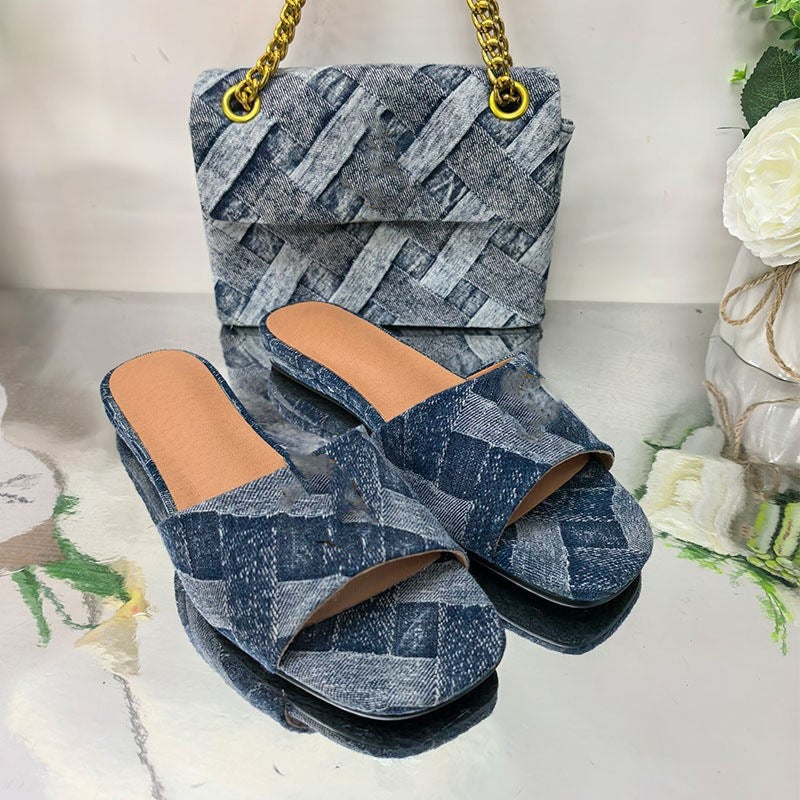 Femme Vevet Denim Slide Sandaler Stilla