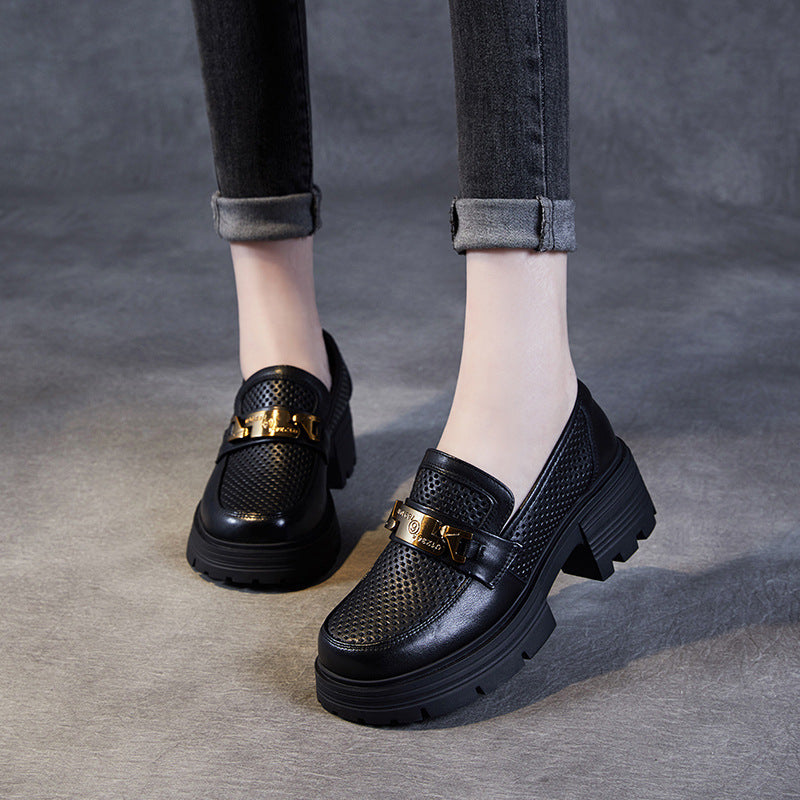 Femme Stilige Perforerede Slip-On Loafers med Chunky Sål Stilla