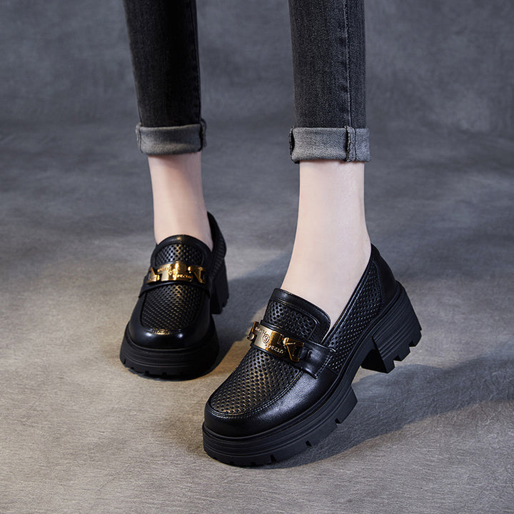 Femme Stilige Perforerede Slip-On Loafers med Chunky Sål Stilla