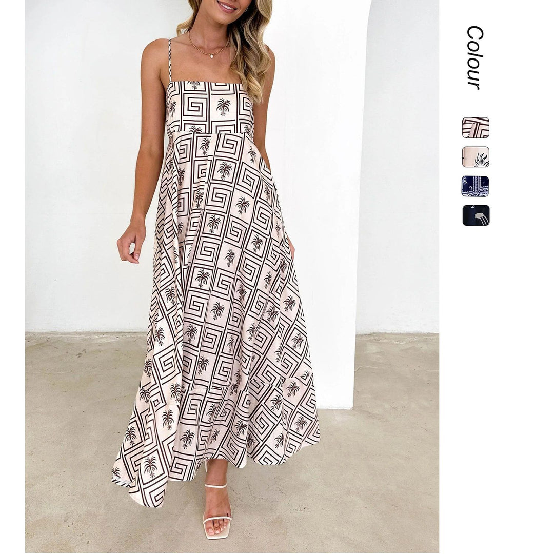 Kvindernes Bohemian Maxi Kjole med Legesyg Print og Luftig Silhouette