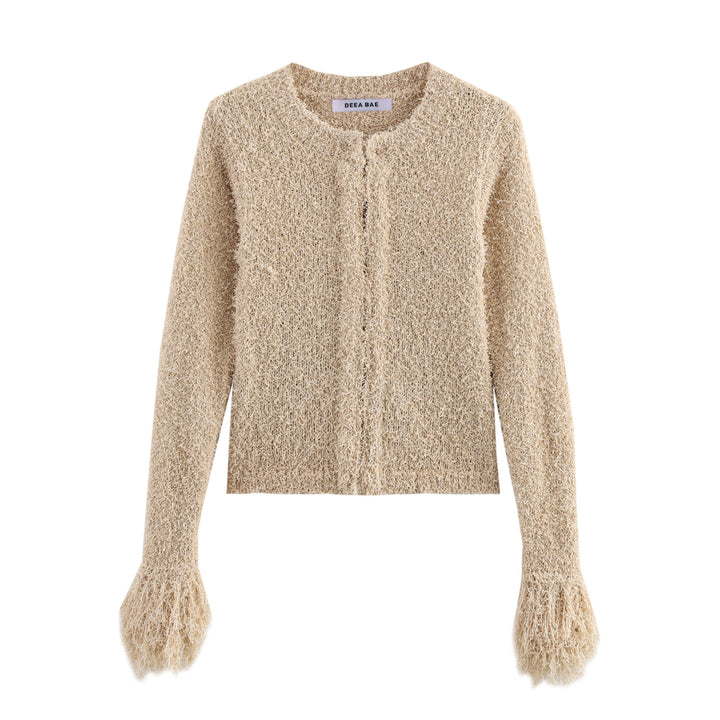 Femme Struktur Strik Cardigan med Frynsesleeve Stilla