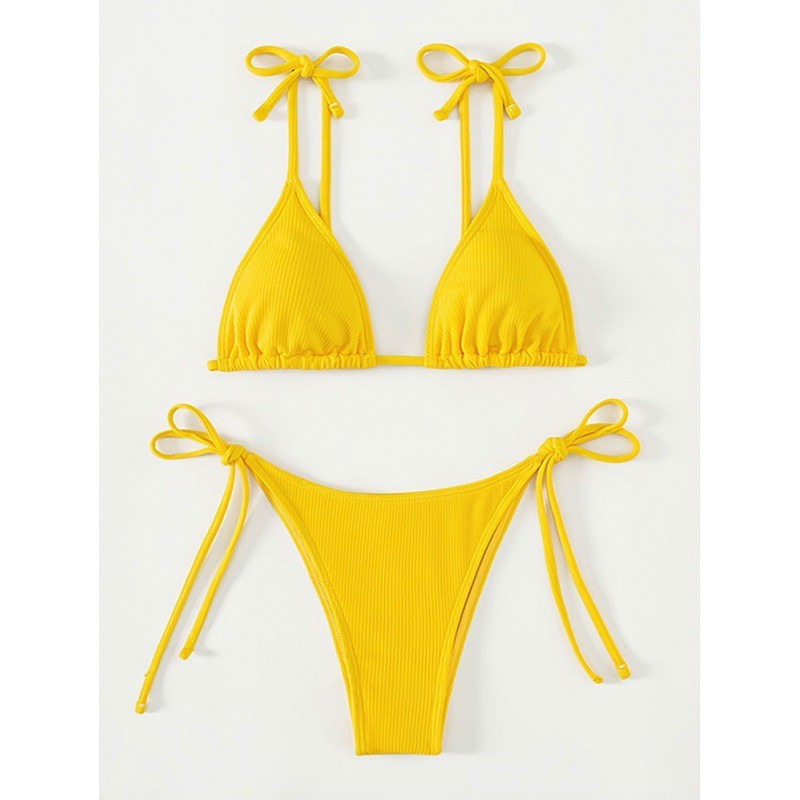 Dame Triangle-bikini med justerbare bindebånd og fin ribbestruktur Skovae
