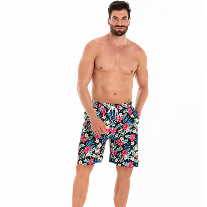 Herre badshorts med blomster mønster og elastisk talje Skovae
