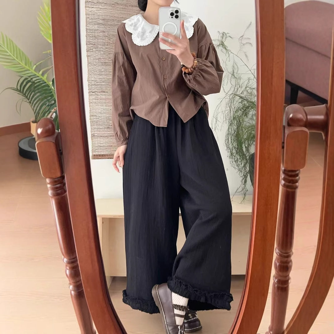 Femme Elegante Button-Up Bluse med Spids Krave Stilla