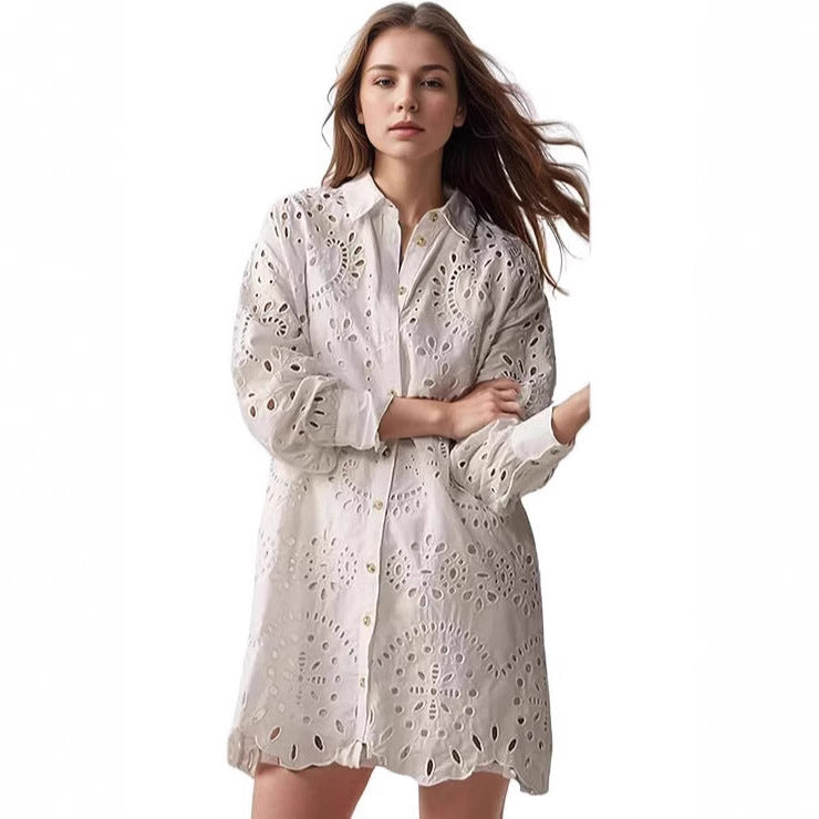 Dame Casual Sommerbluse med broderie anglaise Stilla