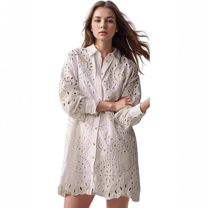 Dame Casual Sommerbluse med broderie anglaise Stilla
