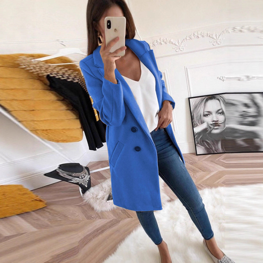 Damer elegant og varm lang blazer med dobbelt knaplukning Stilla