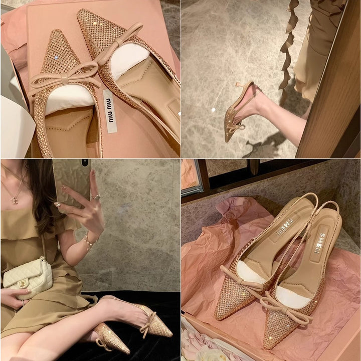 Kvinder Elegante Strass-Glitter Slingback Hæle Stilla
