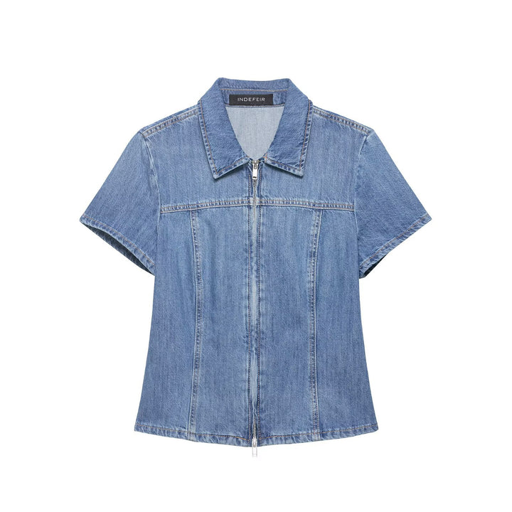 Dame Denim Kort jakke med lynlås Skovae