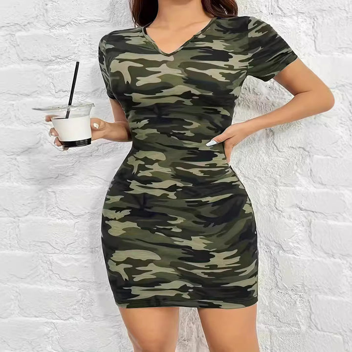 Dame Camouflage-Print Bodycon Kjole Stilla