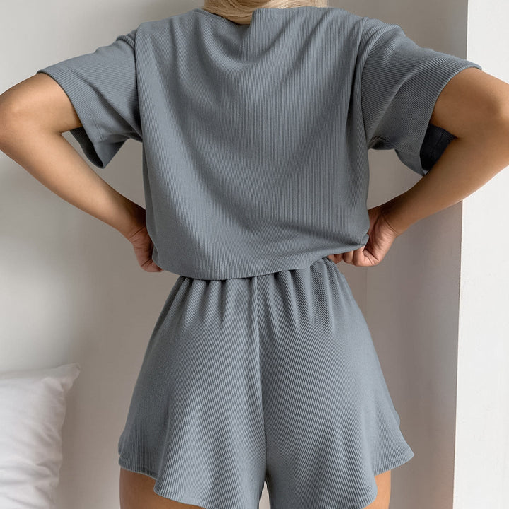 Dame afslappet crop-top og shorts sæt med elastisk bånd Stilla