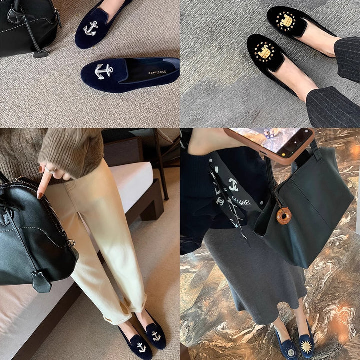 Dame broderet velour slip-ons Stilla