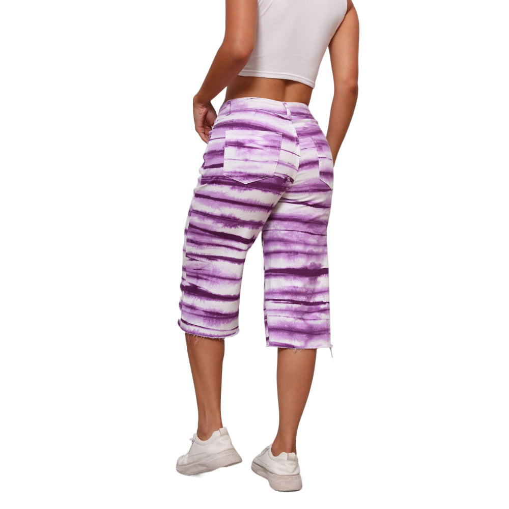 Damer Lækre Tie-Dye Bermuda-bukser med frynser og blødt stof Stilla