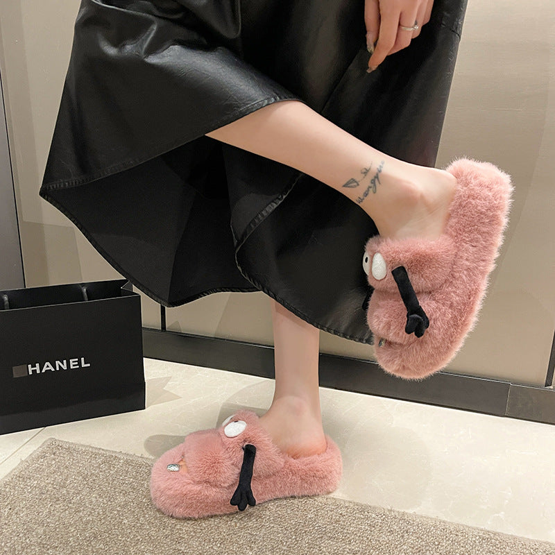 Dame plüsch-sandaler med dyremotiv og skridsikker sål Stilla