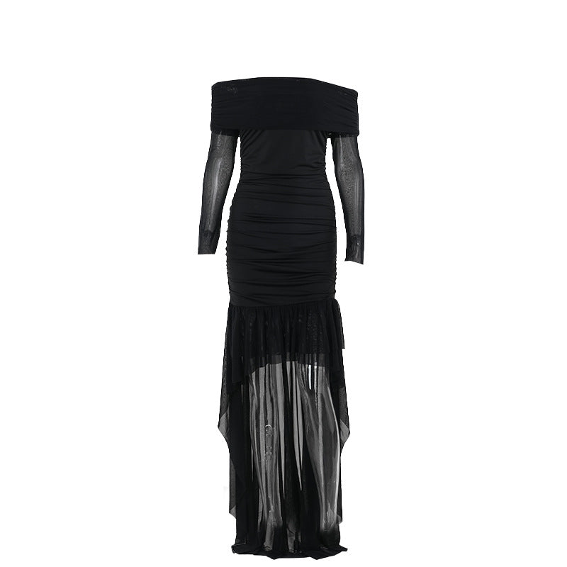 Dame Off-Shoulder Rynk Midi Kjole Stilla