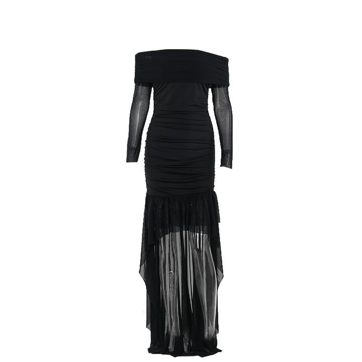 Dame Off-Shoulder Rynk Midi Kjole Stilla