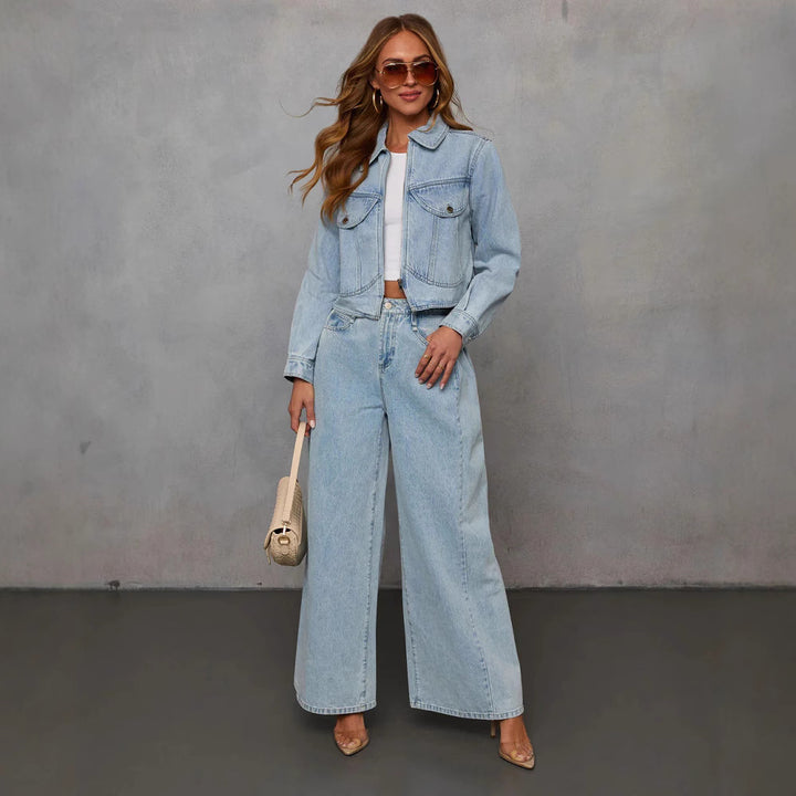 Dame cropped jeansjakke med lynlås og klassiske lommer Stilla