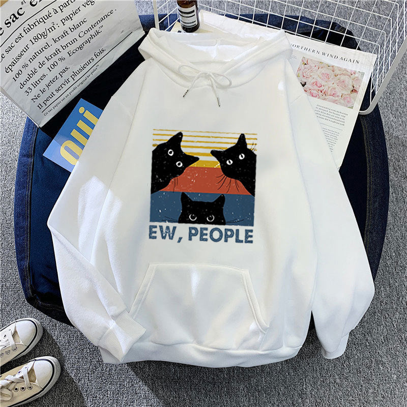 Kvinders hoodie med stilfuld kattemotiv og inspirerende tekst Skovae
